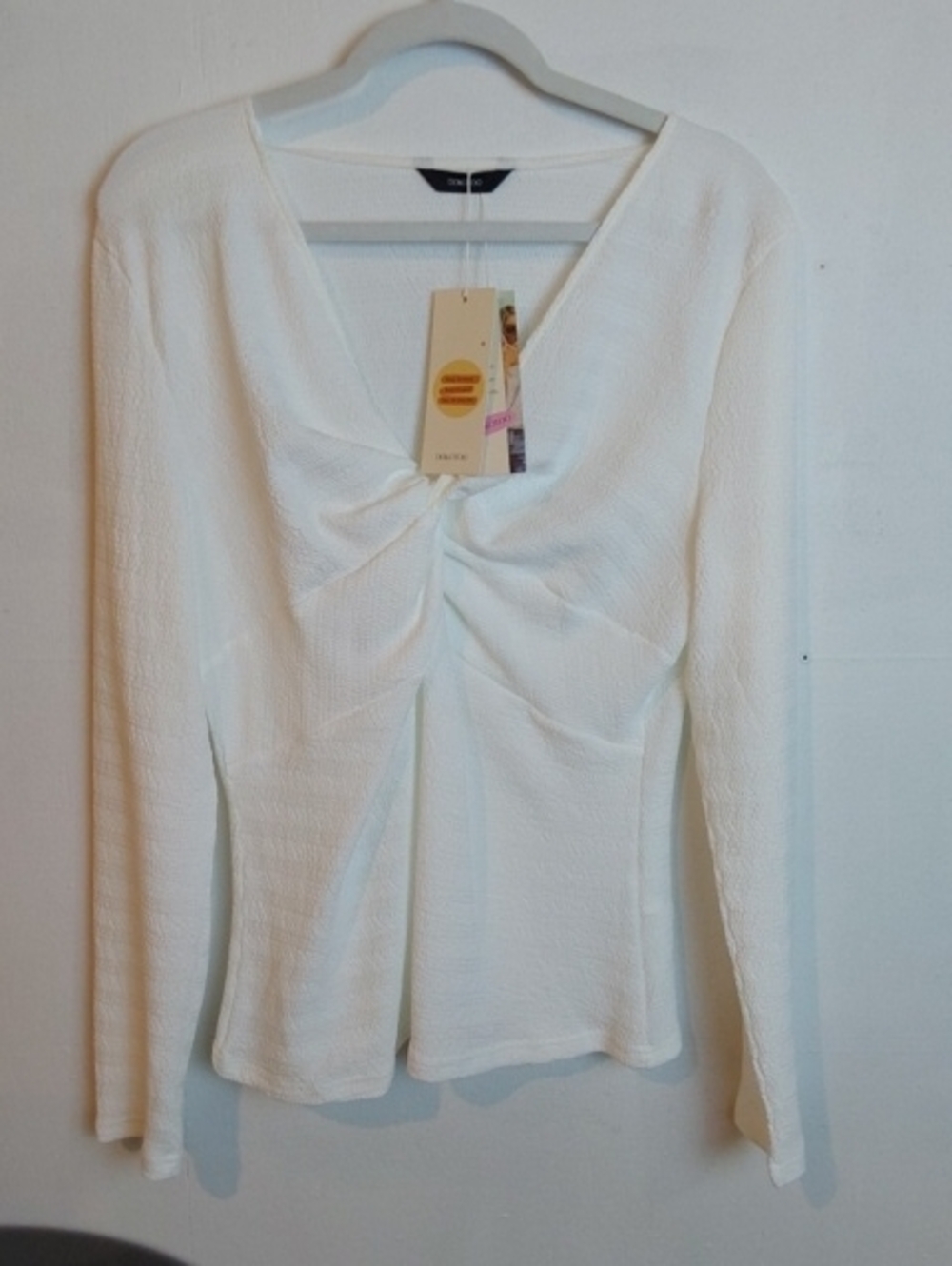 Dokotoo|Women's White Twisted Front Long Sleeve Top Neutral Stretchy Sz.2X